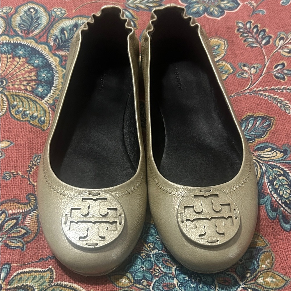 Tory Burch Metallic Gold Minnie Flats